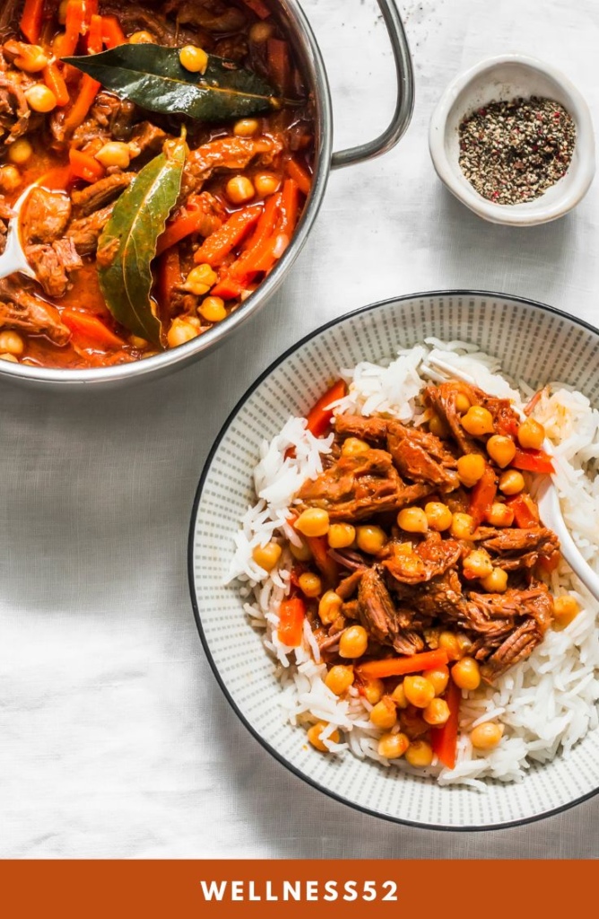 Slow-Cooker Beef Stew with Chickpeas and rice 