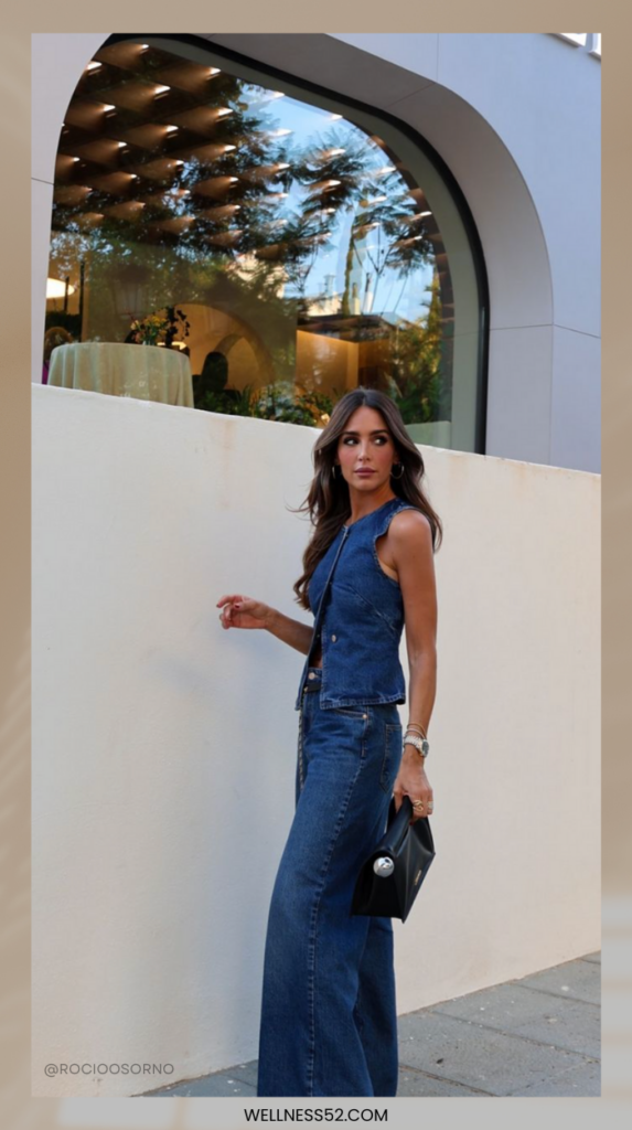 Double Denim: Denim Vest and Wide-Leg Jeans